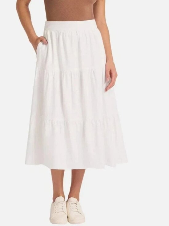 Matty M Dresses & Skirts - NEW Matty M Linen Blend Women's XL White Tiered Midi Skirt